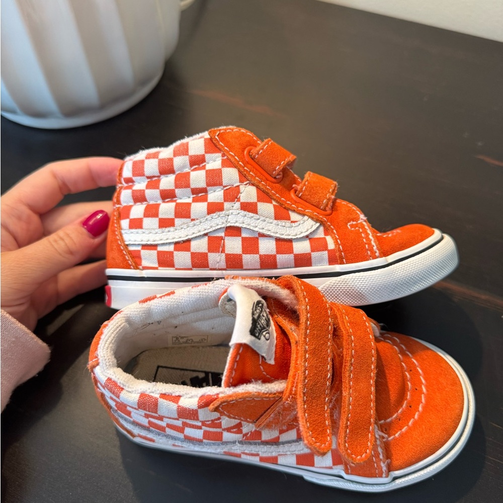 Vans Kids Orange and White Checkerboard Sneakers